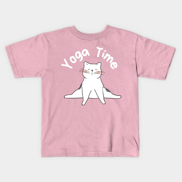 Yoga Time Cat Kids T-Shirt by Yelda